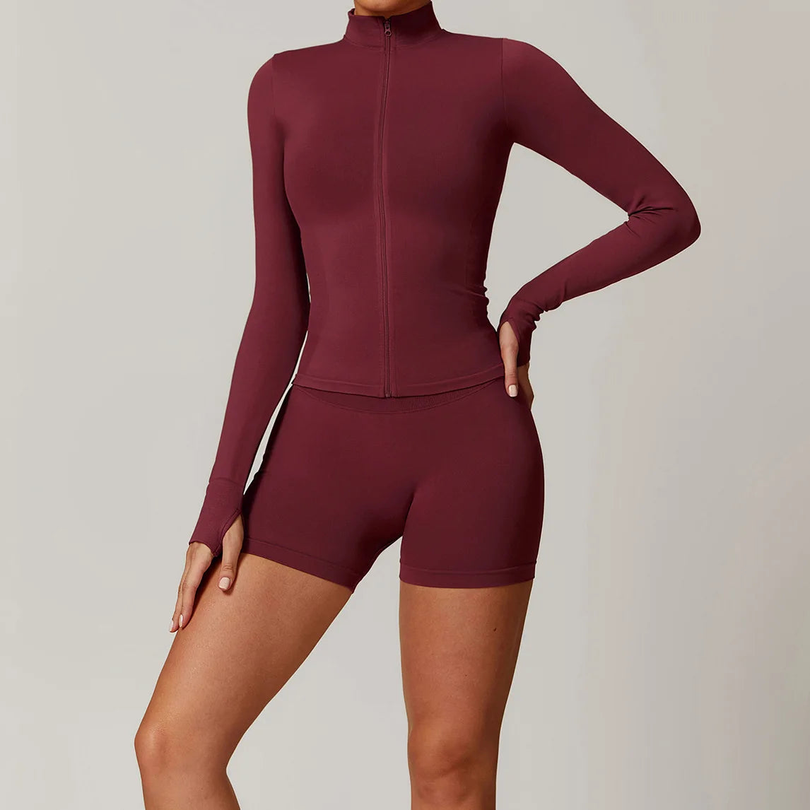 Women's Seamless 2-Piece Yoga Set – Long Sleeve Jacket &amp; High-Waist Leggings Gym Workout