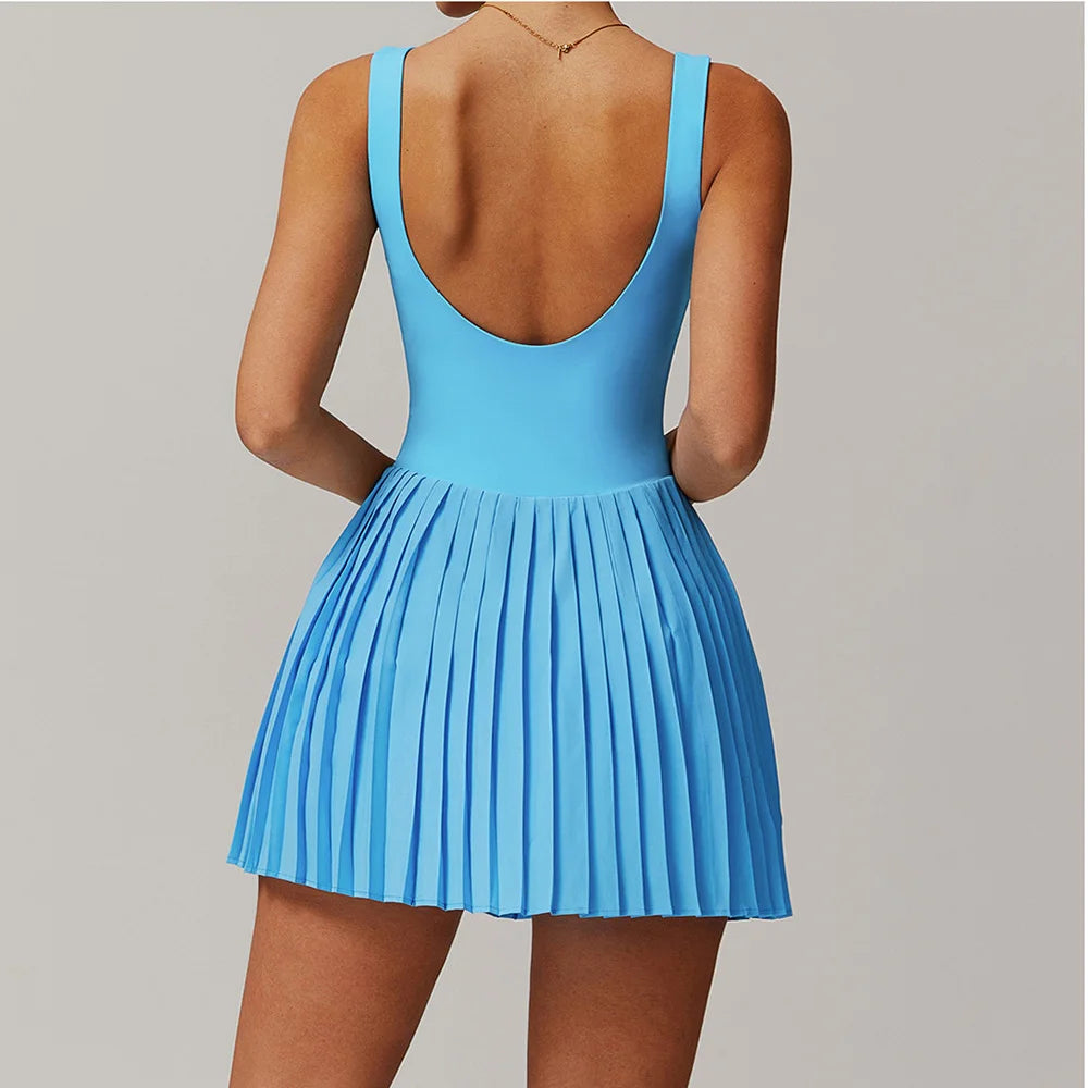 Women's Naked Tennis Dress Yoga Set
