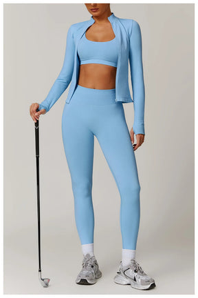 Women's Seamless 2-Piece Yoga Set – Long Sleeve Jacket &amp; High-Waist Leggings Gym Workout