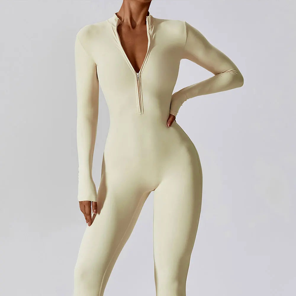 Women's Yoga Zipper Jumpsuit – Long Sleeve One-Piece