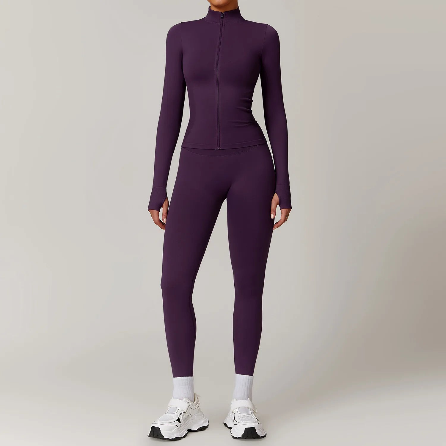 Women's Seamless 2-Piece Yoga Set – Long Sleeve Jacket &amp; High-Waist Leggings Gym Workout