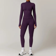 Women's Seamless 2-Piece Yoga Set – Long Sleeve Jacket &amp; High-Waist Leggings Gym Workout