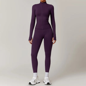 Women's Seamless 2-Piece Yoga Set – Long Sleeve Jacket &amp; High-Waist Leggings Gym Workout