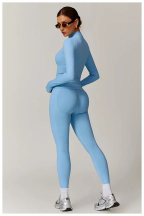 Women's Seamless 2-Piece Yoga Set – Long Sleeve Jacket &amp; High-Waist Leggings Gym Workout