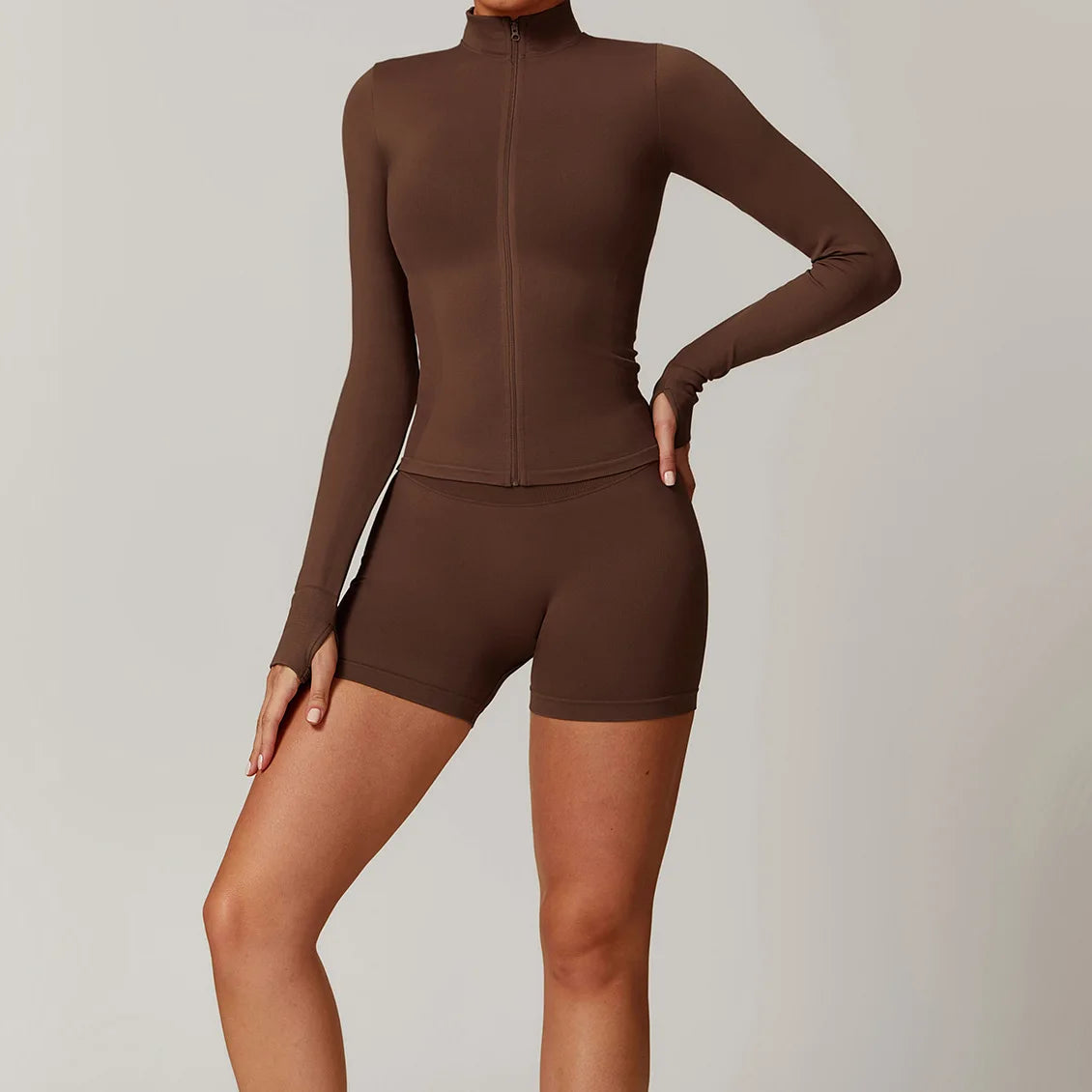 Women's Seamless 2-Piece Yoga Set – Long Sleeve Jacket &amp; High-Waist Leggings Gym Workout