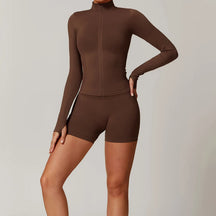 Women's Seamless 2-Piece Yoga Set – Long Sleeve Jacket &amp; High-Waist Leggings Gym Workout