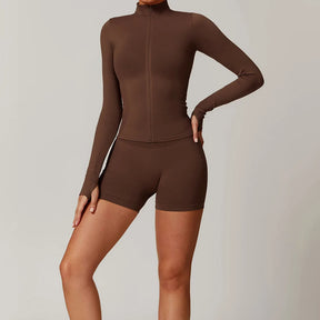 Women's Seamless 2-Piece Yoga Set – Long Sleeve Jacket &amp; High-Waist Leggings Gym Workout