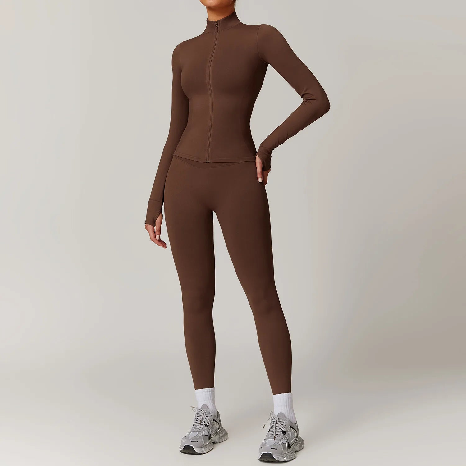 Women's Seamless 2-Piece Yoga Set – Long Sleeve Jacket &amp; High-Waist Leggings Gym Workout