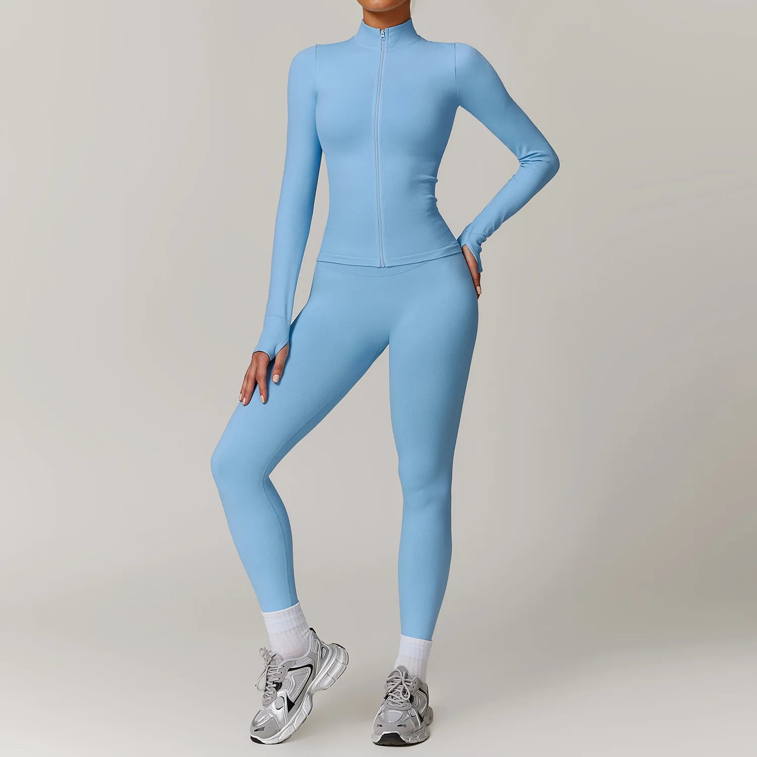 Women's Seamless 2-Piece Yoga Set – Long Sleeve Jacket &amp; High-Waist Leggings Gym Workout
