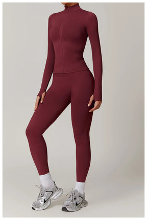 Women's Seamless 2-Piece Yoga Set – Long Sleeve Jacket &amp; High-Waist Leggings Gym Workout