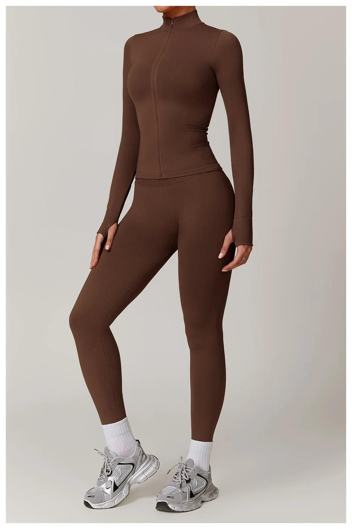 Women's Seamless 2-Piece Yoga Set – Long Sleeve Jacket &amp; High-Waist Leggings Gym Workout