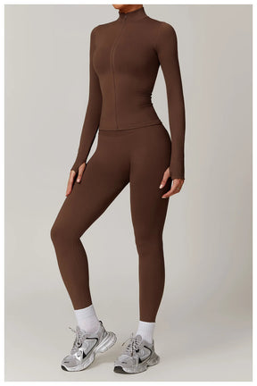 Women's Seamless 2-Piece Yoga Set – Long Sleeve Jacket &amp; High-Waist Leggings Gym Workout