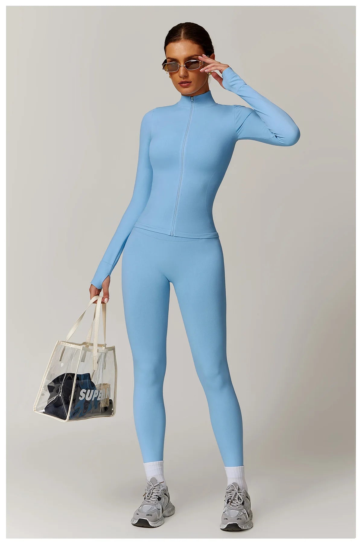 Women's Seamless 2-Piece Yoga Set – Long Sleeve Jacket &amp; High-Waist Leggings Gym Workout