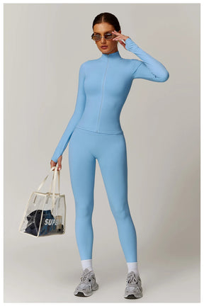 Women's Seamless 2-Piece Yoga Set – Long Sleeve Jacket &amp; High-Waist Leggings Gym Workout