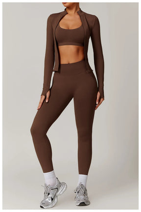 Women's Seamless 2-Piece Yoga Set – Long Sleeve Jacket &amp; High-Waist Leggings Gym Workout