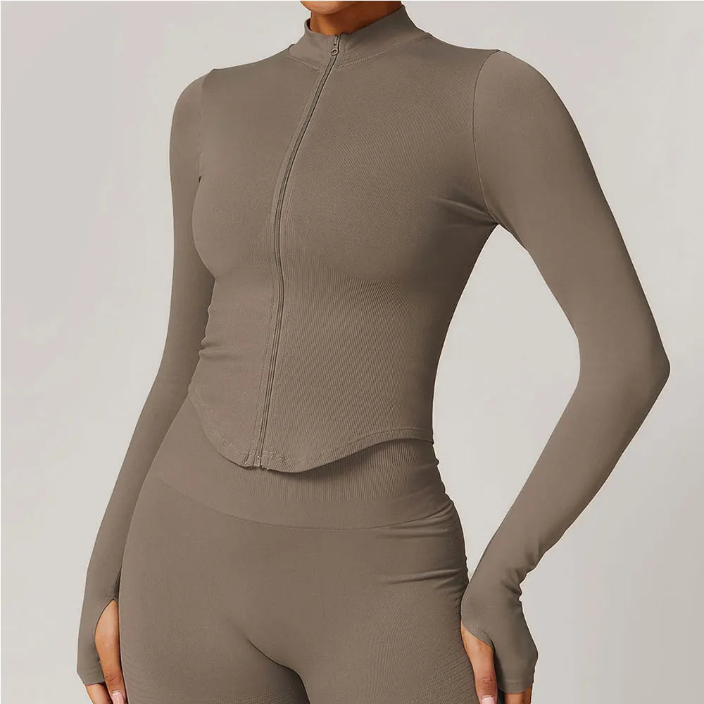 Women's Ribbed Yoga Jacket – Long Sleeve Sports Top