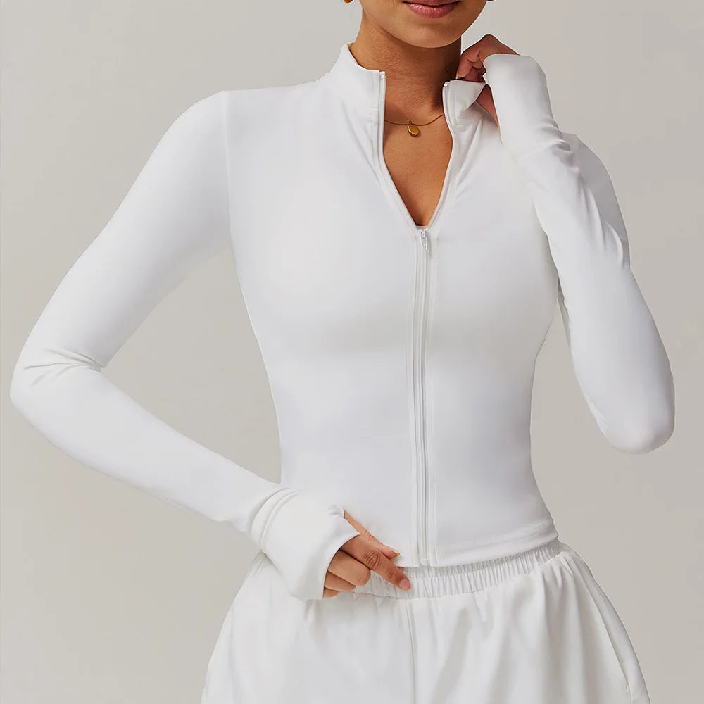 Women's Zipper Yoga Jacket – Long Sleeve Fitness &amp; Gym Dry-Fit Sports Top
