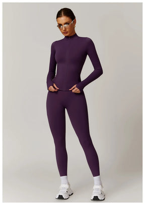 Women's Seamless 2-Piece Yoga Set – Long Sleeve Jacket &amp; High-Waist Leggings Gym Workout