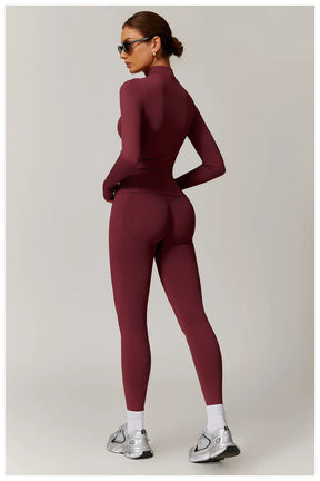 Women's Seamless 2-Piece Yoga Set – Long Sleeve Jacket &amp; High-Waist Leggings Gym Workout