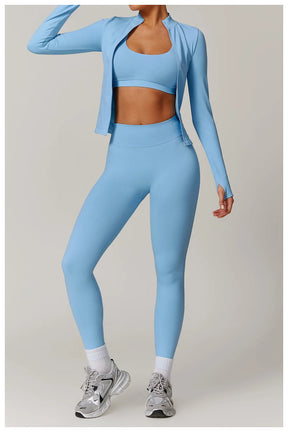 Women's Seamless 2-Piece Yoga Set – Long Sleeve Jacket &amp; High-Waist Leggings Gym Workout