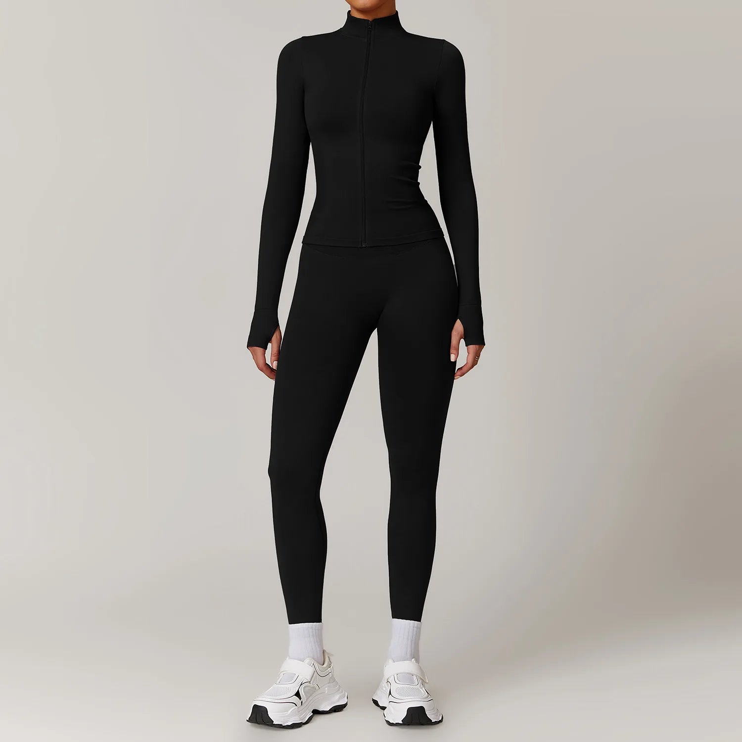 Women's Seamless 2-Piece Yoga Set – Long Sleeve Jacket &amp; High-Waist Leggings Gym Workout
