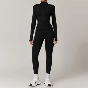 Women's Seamless 2-Piece Yoga Set – Long Sleeve Jacket &amp; High-Waist Leggings Gym Workout