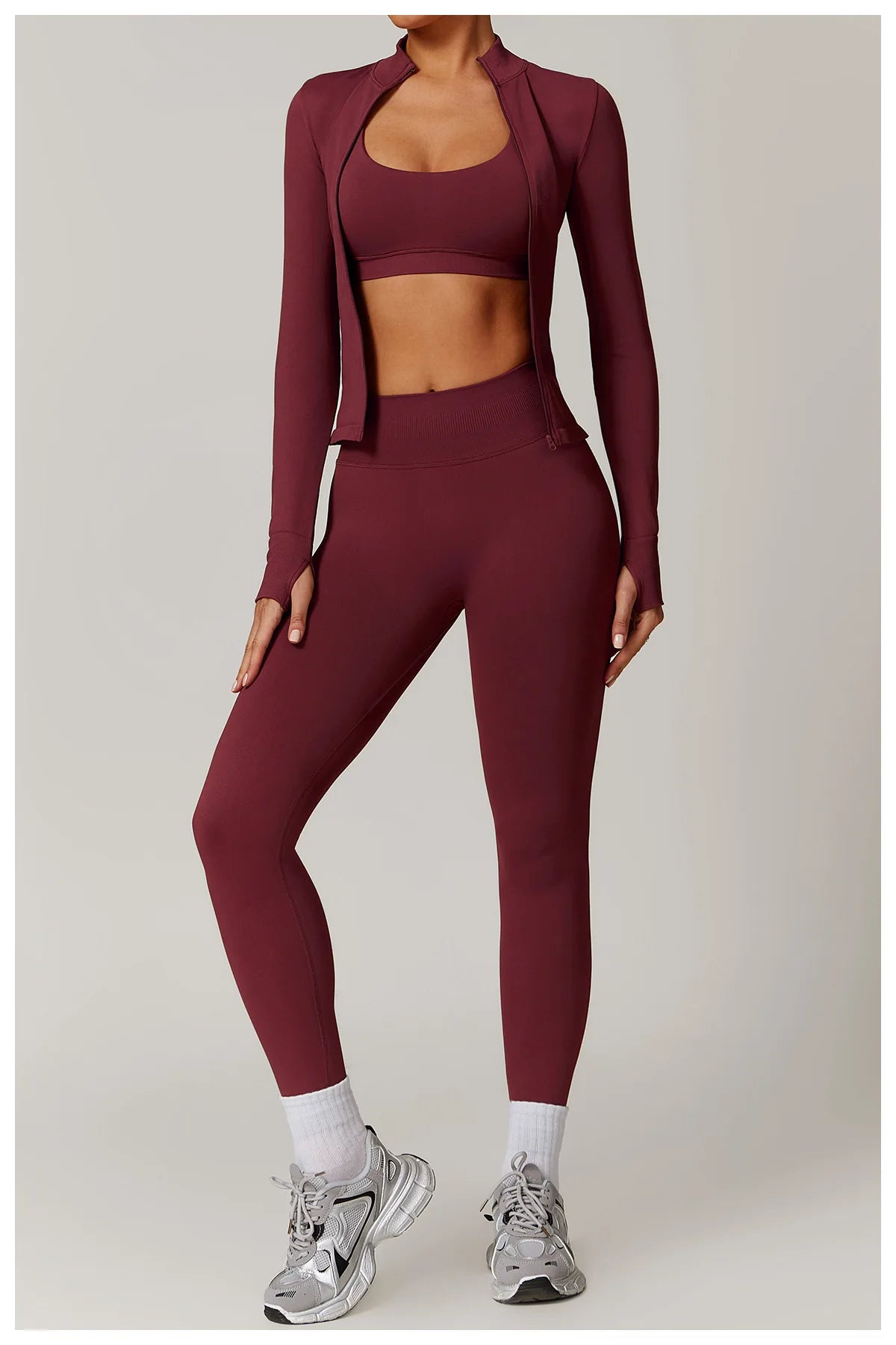 Women's Seamless 2-Piece Yoga Set – Long Sleeve Jacket &amp; High-Waist Leggings Gym Workout