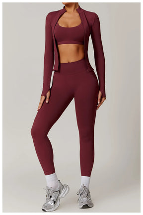 Women's Seamless 2-Piece Yoga Set – Long Sleeve Jacket &amp; High-Waist Leggings Gym Workout