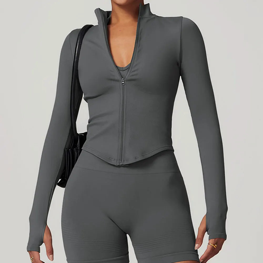 Women's Ribbed Yoga Jacket – Long Sleeve Sports Top