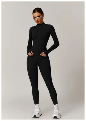 Women's Seamless 2-Piece Yoga Set – Long Sleeve Jacket &amp; High-Waist Leggings Gym Workout